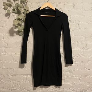 Zara Black Ribbed Long Sleeve Mini Dress